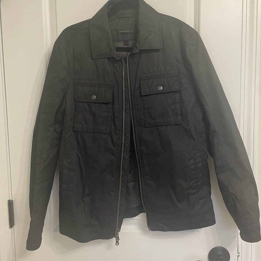 Men’s John Varvatos black waxed nylon jacket. Size S. In excellent condition